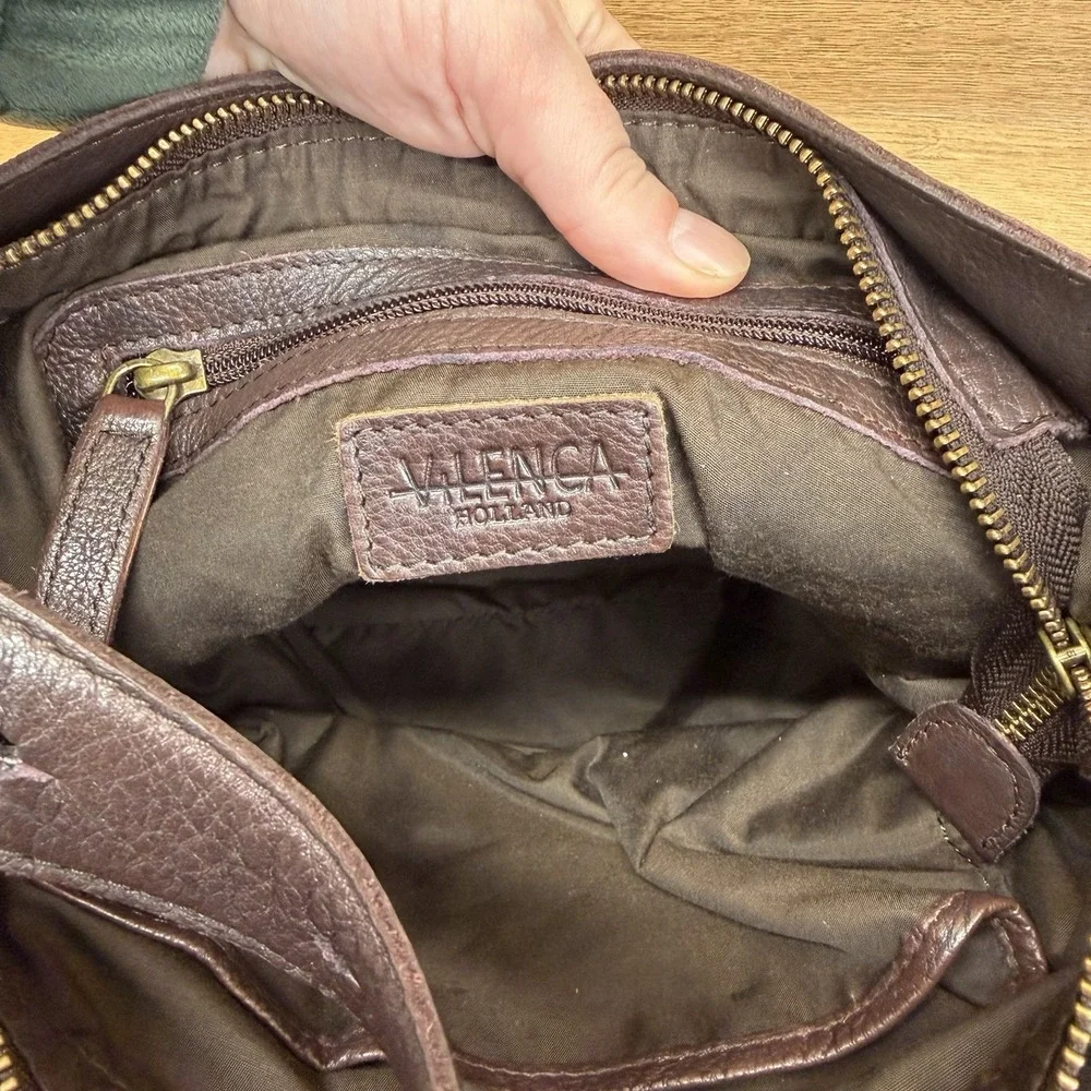 Vilenca Holland Leather Shoulder Bag‎ Chocolate Brown Studded Slouchy Hobo EUC